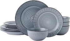 Mystic 12 Piece Plates Bowls Dinnerware Set, Service for 4, Blue
