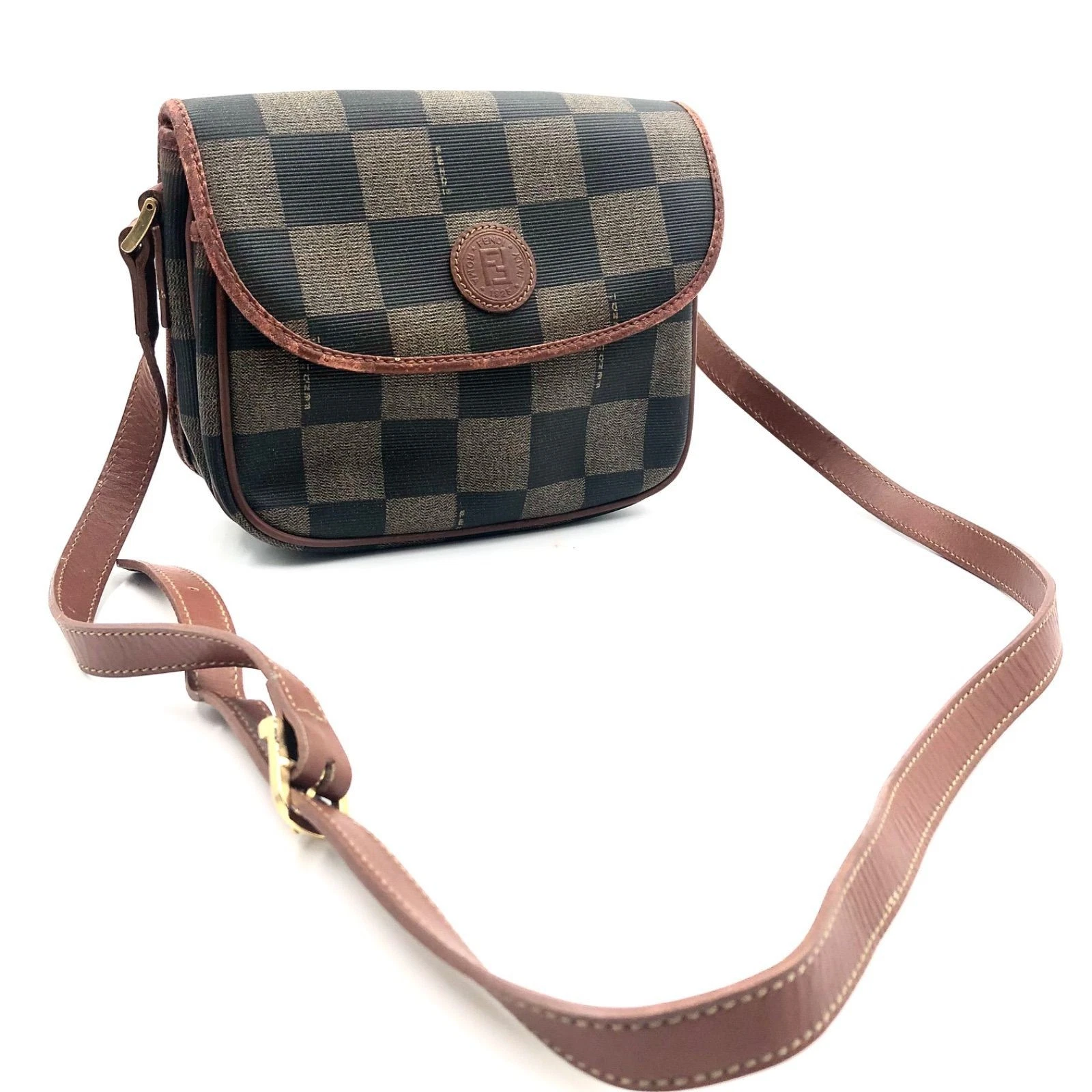 Borsa a tracolla FENDI Pecan check tracolla diagonale rivestita tela x pelle 356