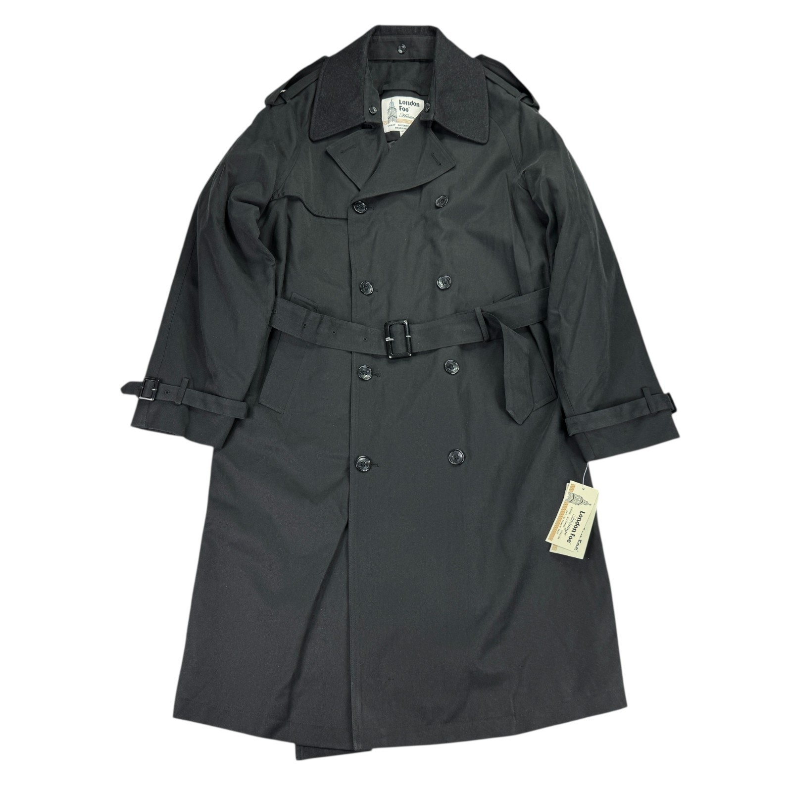London Fog Mens Classic Fit Iconic Belted Double-Breasted Trench Coat Black 38R