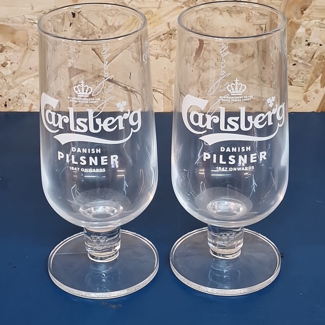 2 X Carlsberg Pilsner Pint 20oz Beer Glass Nucleated & Toughened