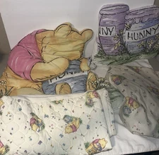 Vtg Disney Classic WINNIE THE POOH Baby Crib Bedding 4 PC Set 1995 Red Calliope