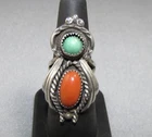 Vintage Navajo Sterling Silver 925 Turquoise Coral Ring Sz 7 repair: loose stone