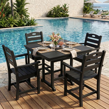 Black HDPE 5 Piece Outdoor Patio Dining Set Square Table and 4 Armchairs