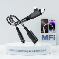 2 in 2 Lightning USBC to 3.5mm Headphone and Charger Adapter, [MFi Certified]...