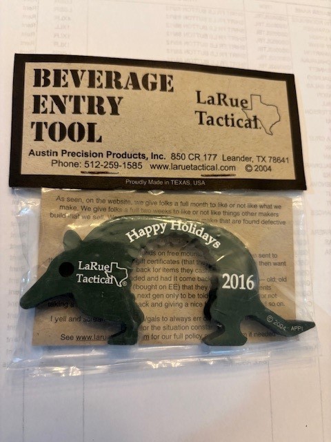 Larue Tactical Beverage Entry Tool Dillo Christmas 2016 Happy Holidays(sealed)
