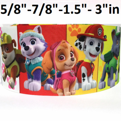 GROSGRAIN RIBBON 5/8'', 7/8'',1.5'', 3''  Paw Patrol Dogs Printed P2L USA Seller  
