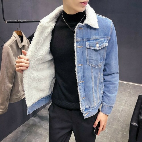 Uomo Invernale Termico Sherpa Foderato Giacca Jeans Top Cappotto Casual |  eBay