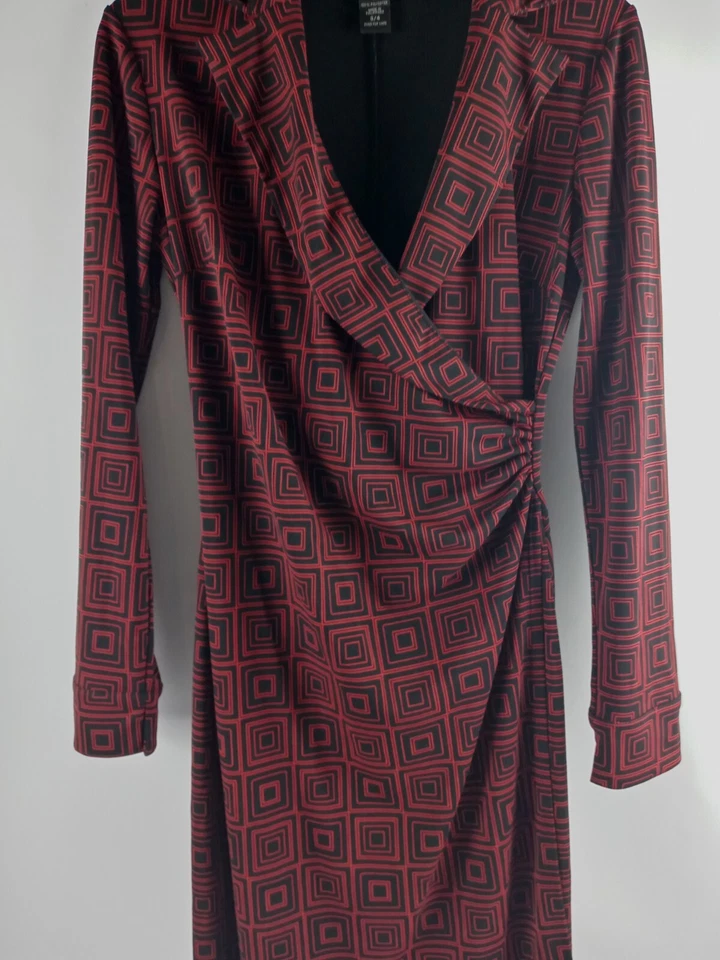 Express искусственного надежном платье женщин размер 4 V шеи геометрический принт Midi - Изображение 3 из 4