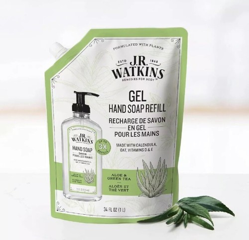 3 J.R. Watkins Hand Wash Soap Gel Refill Pouch Scented Aloe Green Tea 34 fl oz - Picture 4 of 7