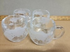 Nestle Co Etched Glass Globe World Cup Mug set of 4 used vintage retro