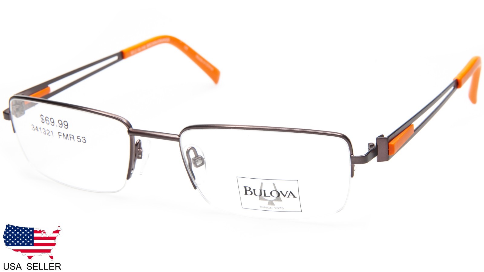NEW BULOVA FORT MYERS BROWN / ORANGE EYEGLASSES GLASSES FRAME 5319140