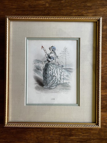 Flower Ladies by J.J. Gradville. Set of 5 Original Antique Framed Lithographs.