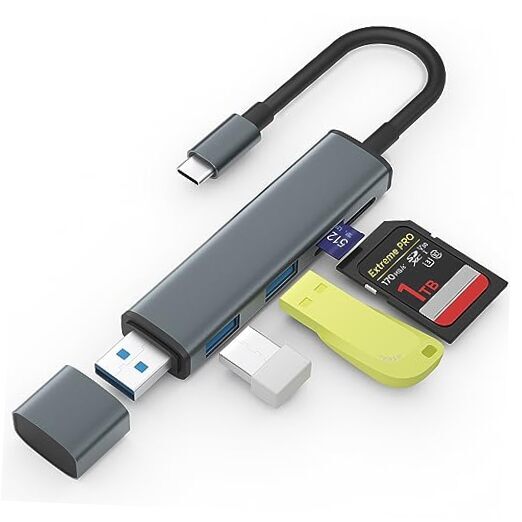 USB 3.0 SD Card Reader with Dual USB Ports, USB C SD Card Reader Grey(4 in 1)