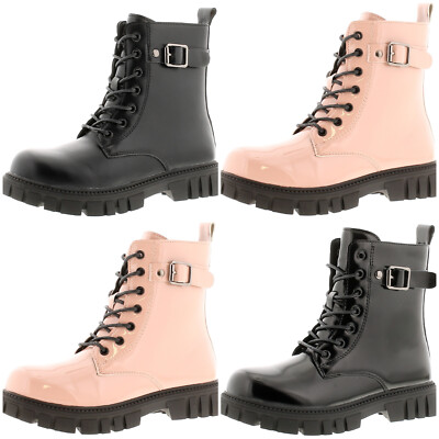 MÄDCHEN GRUNGE GOTH EMO PUNK BIKER STIEFELETTEN ZUM SCHNÜREN SEITLICHER REISSVERSCHLUSS TEENAGER GRÖßE UK 13 4