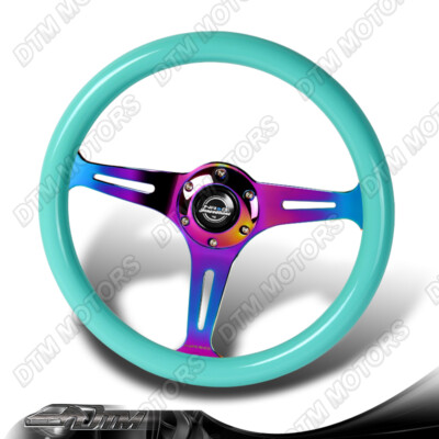 NRG ST-015MC-MF 350MM Minty Fresh Wood Grain Neo Chrome 3-Spoke