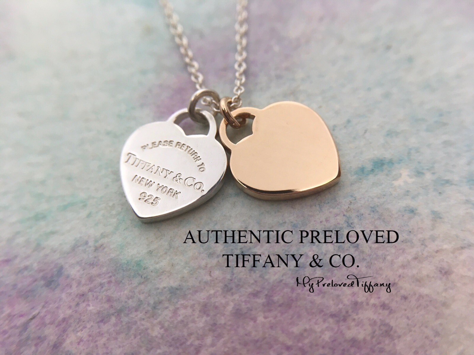 Authentic Tiffany Co Return To Rose Gold X Silver Double Mini Heart Necklace Ebay
