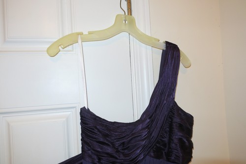 12 L ❤️ DAVID'S BRIDAL Stretch DRESS FULL LENGTH OPEN ONE SHOULDER PURPLE MOTHER - Picture 4 of 10