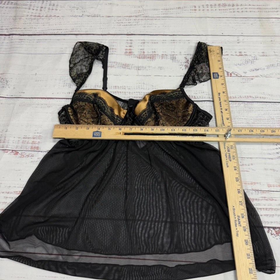 Fantasy Lingerie Womens Bra Teddy Top Nightie Size L/XL Black Sheer - Image 2 of 4