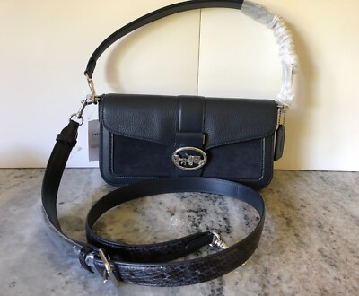 NWT COACH Georgie Snake Embossed Suede Smooth Leather