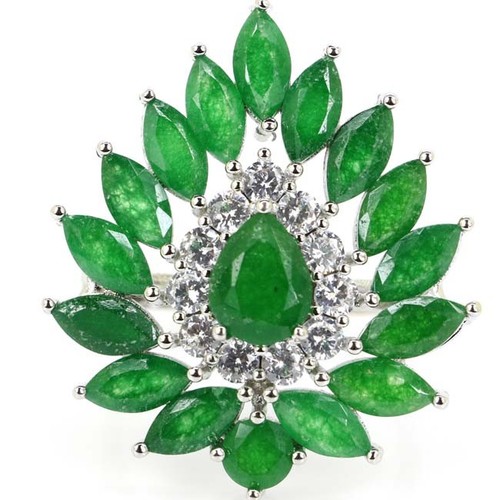 PRECIOSO Y DESLUMBRANTE ANILLO PLATA DE LEY CON VERDE ESMERALDA Y CIRCONIOS - Imagen 2 de 2