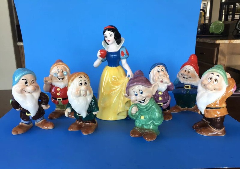 RARE DISNEY SNOW WHITE & THE SEVEN DWARFS Large Ceramic SET WDP Japan 1960!
