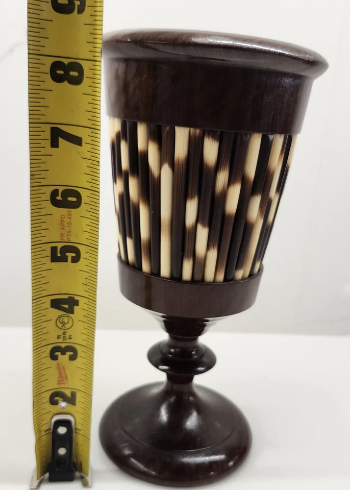 MCM Porcupine Quill & Wood Goblet Chalice Vase Aluminum Insert - Image 4 of 4