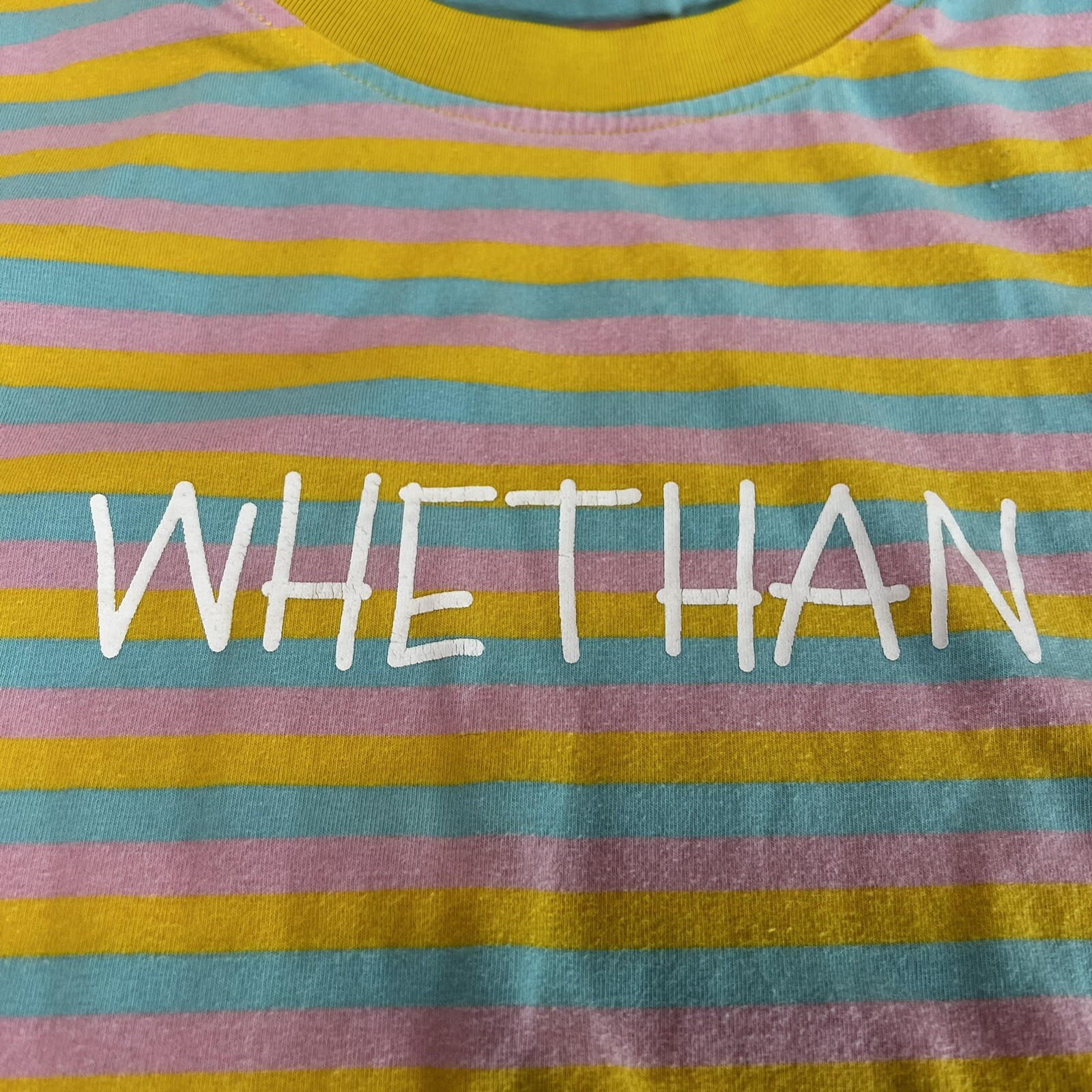 Whethan DJ Shirt Mans Large Yellow Pink Blue Striped Short Sleeve | eBay