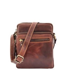 Luxury Brown Leather Cross Body Flight Bag For Men Multi Zip Pockets Small Pouch