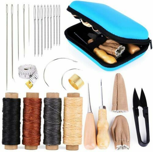 Kit de herramientas manuales de agujas de costura de hilo encerado de cuero para artesanía de costura hágalo usted mismo - Imagen 1 de 34