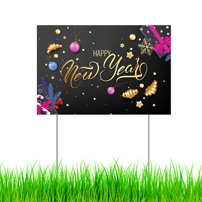Happy New Year Yard Sign Garden Lawn Decor Corrugated Plastic Sign 2 Metal Stake | eBay