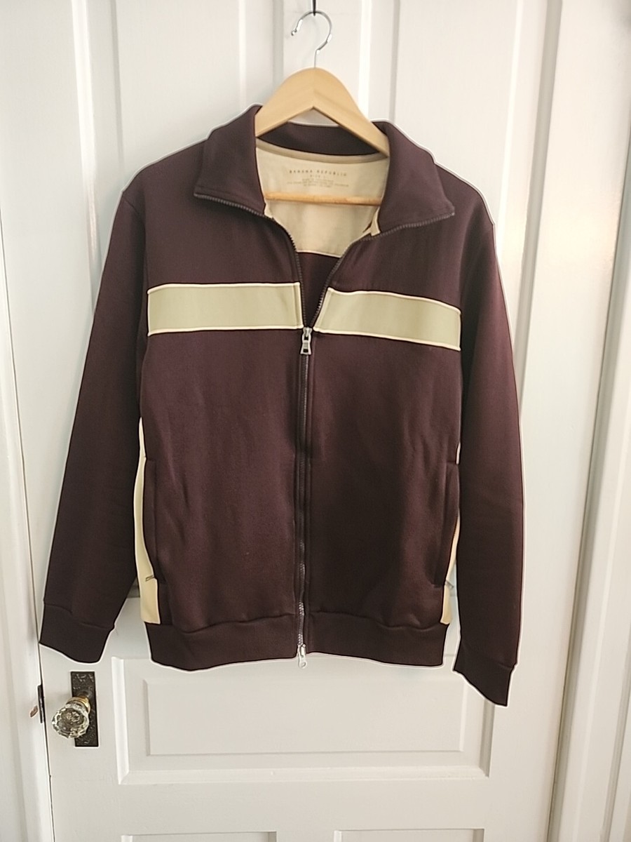 BANANA REPUBLIC Mens NYLON/COTTON TRACK JAKET BROWN-BURGUNDY Large