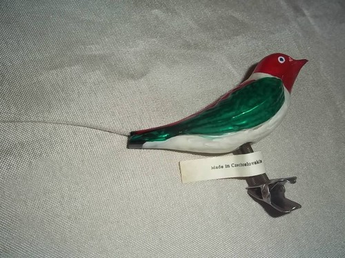 Vintage Czech Mercury Glass Bird Clip Ornament With Original Tag - Picture 9 of 12
