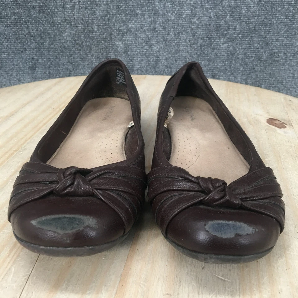 Merona Shoes Womens 7.5 Target Ballet Flats Brown Leather Slip On Round Toe - Image 4 of 4