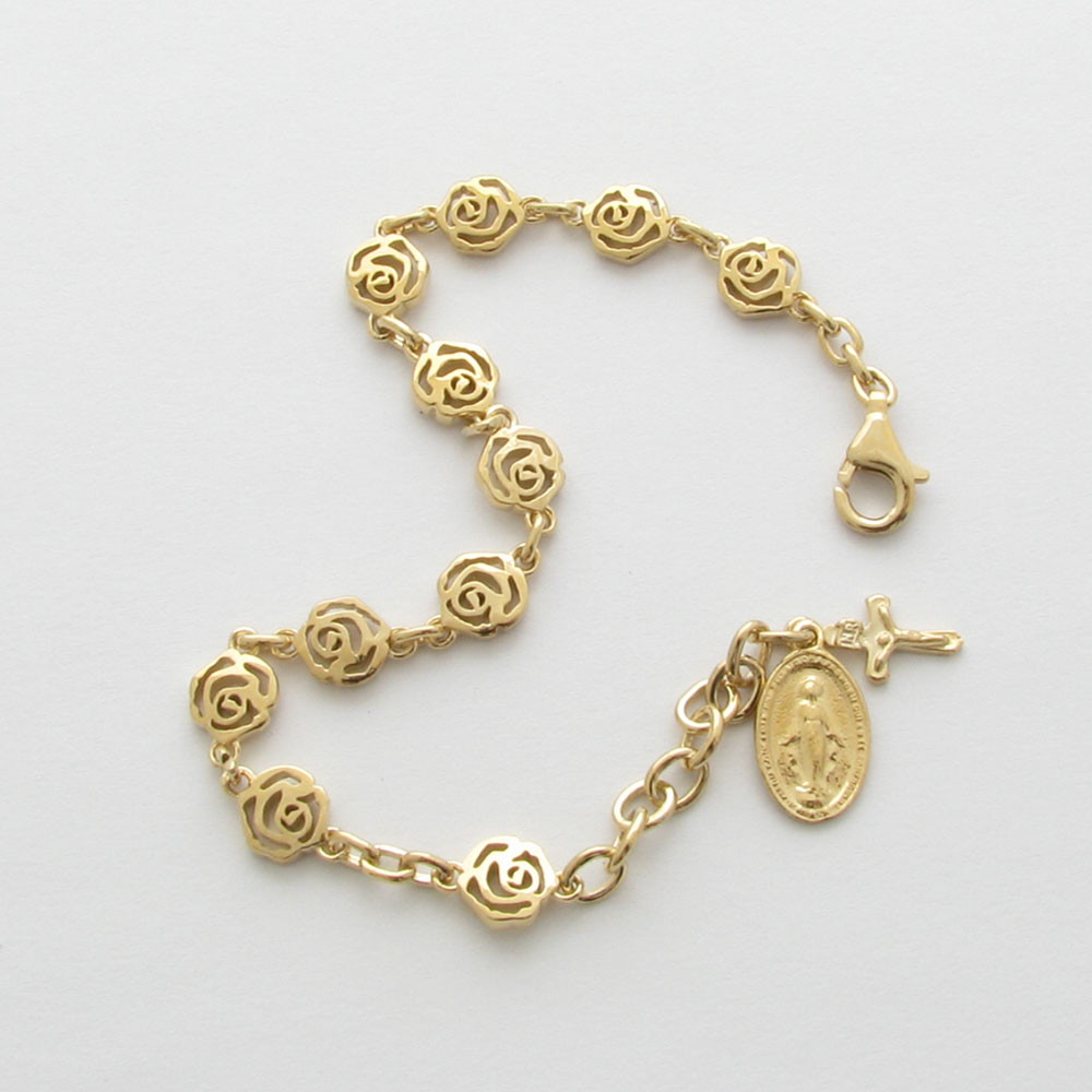 RBB101 14K 18K Rose Rosary Solid Gold Bracelet eBay