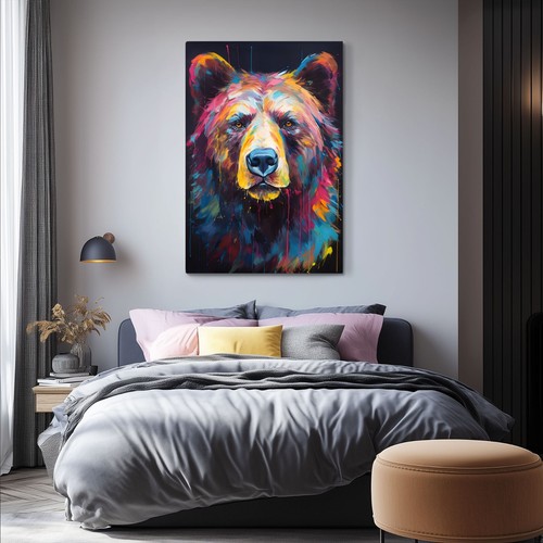 Arte de pared colorido con impresión de pintura de oso pardo sobre lienzo enmarcado, animales vida silvestre - Imagen 12 de 16