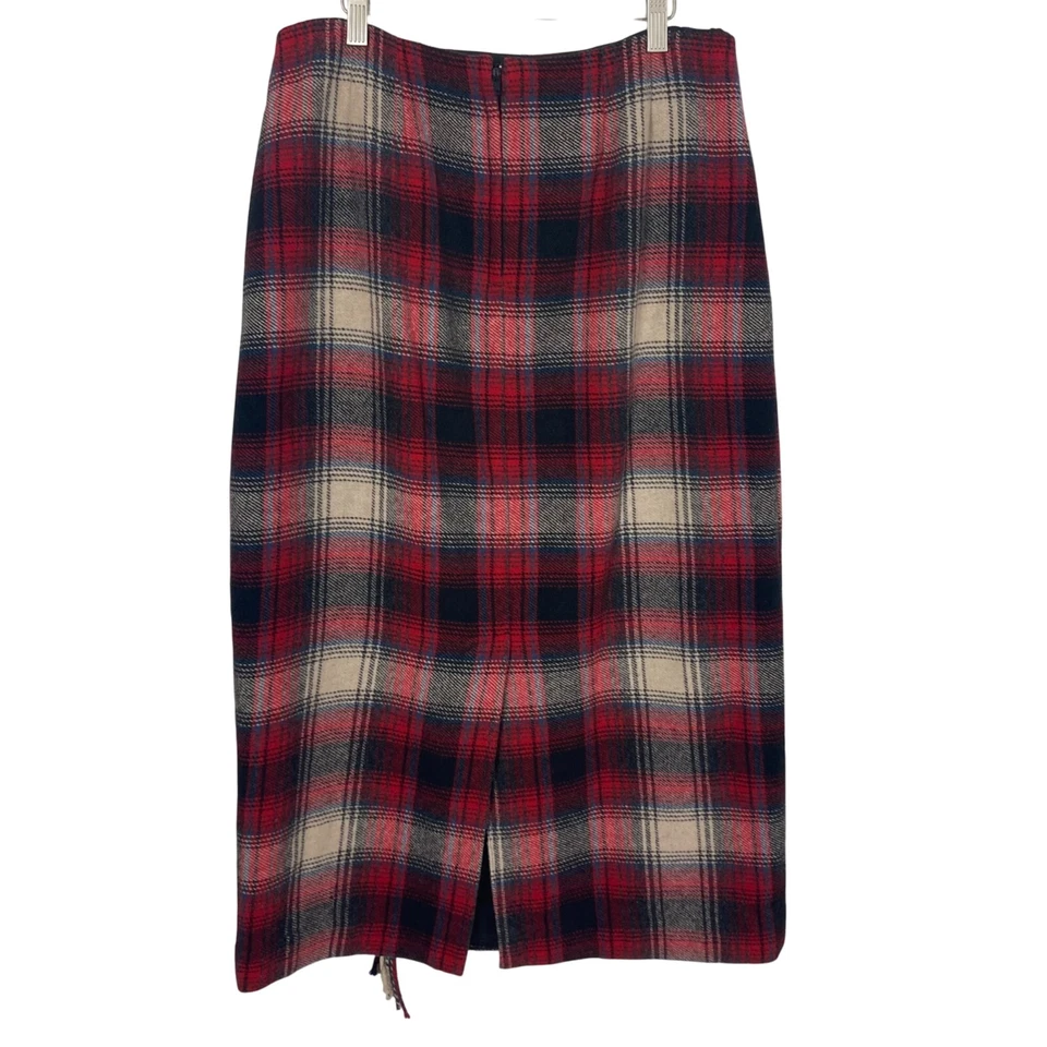 Falda envolvente manta a cuadros Talbots vintage 16 flecos falda escocesa longitud midi 32 pulgadas cintura Foto 3 de 4