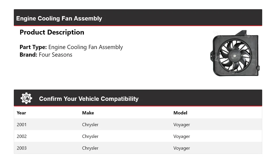 For 2001-2003 Chrysler Voyager Engine Cooling Fan Assembly 4 Seasons 2002 - Image 2 of 4