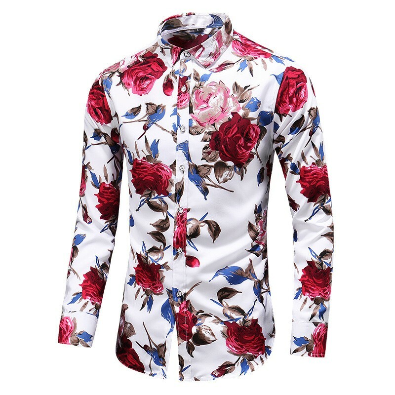 Men's printed slim long sleeve shirts Lapel Beach holiday occident casual  Flower | eBay