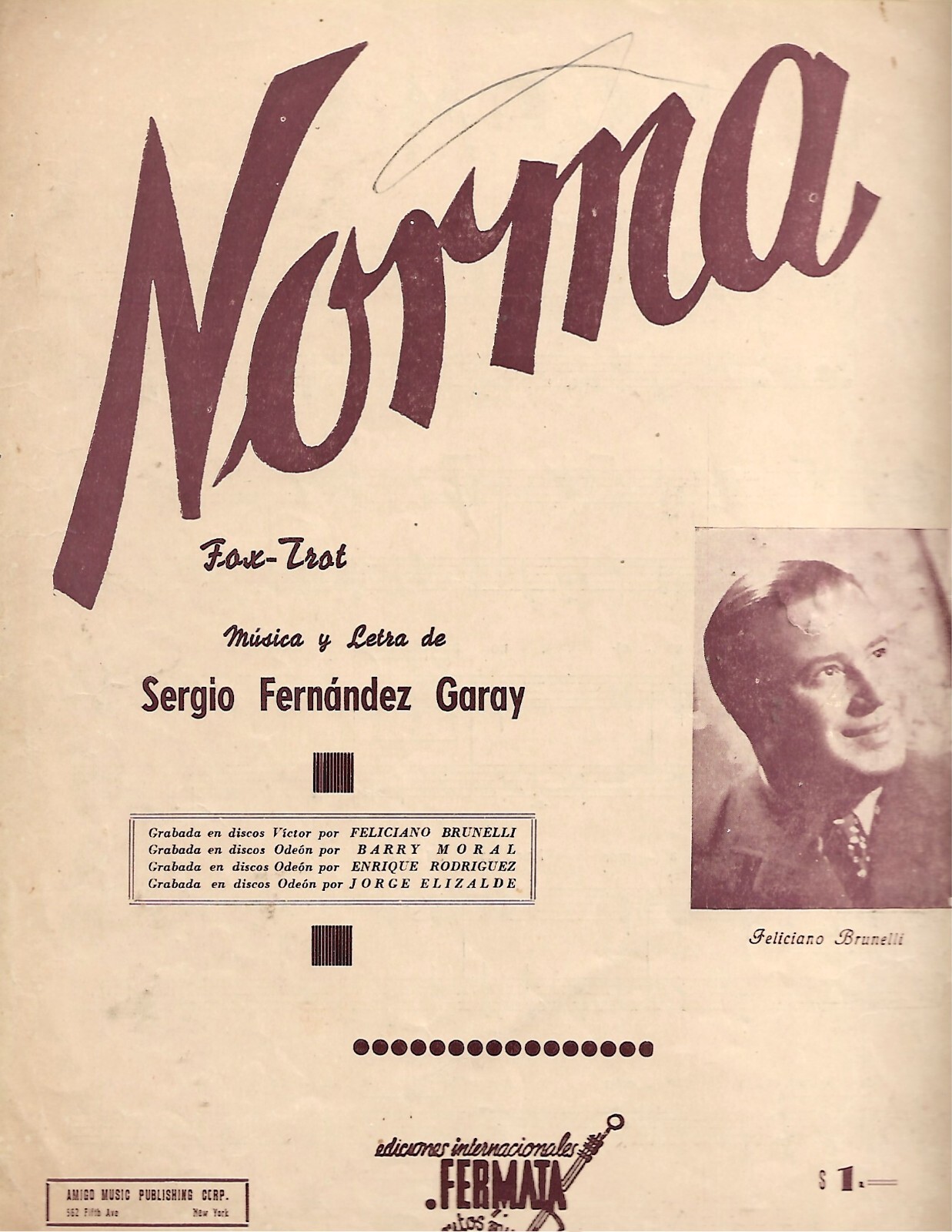 FOX TROT NORMA - SERGIO FERNANDEZ GARAY Partituras Arg 1944