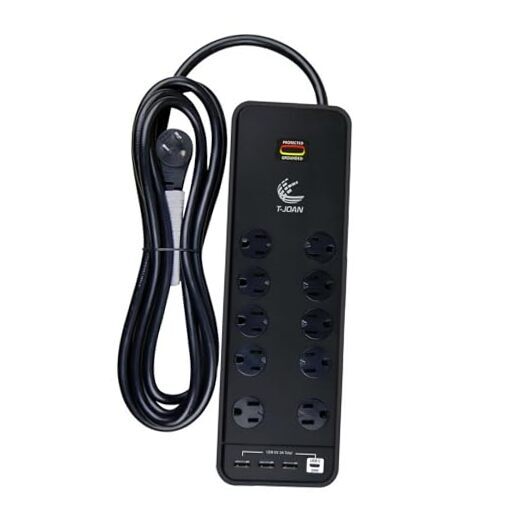 10FT Long Surge Protector,Power Strip,10 Outlets and 4 USB Ports/1 C black