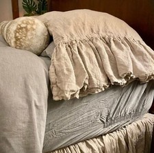 Organic Linen ruffled Pillowcase on one side frill Pillow Sham slip cover bed