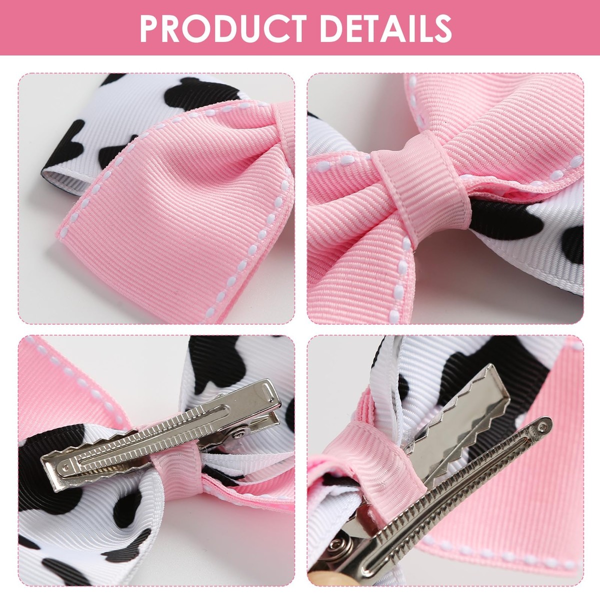 Cow Print Hair Bow Clips 4 inch Pink Cowgirl Pigtail Bows 2 Pack