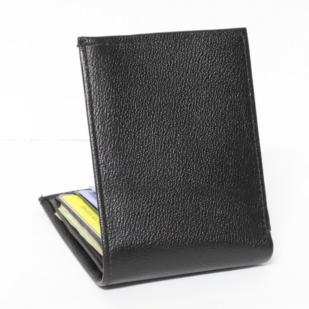 Men's Genuine Cow or Lambskin Leather Bifold Wallet Black ID