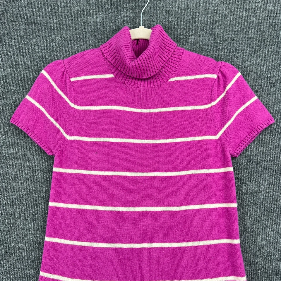 Lands End Girls Sweater Dress Size Large 14 Pink White Turtleneck Preppy Classic - Image 2 of 4