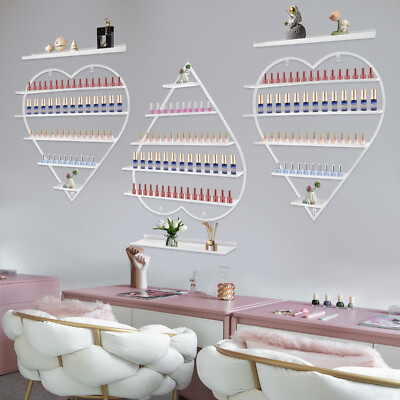 Heart-Shaped Wall-Mounted Nail Polish Display Rack White - Set of 6