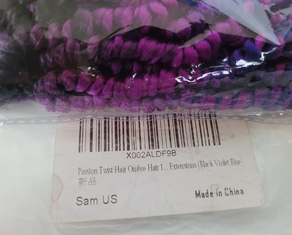 Sam Braid Passion Twist Extensiones Ombre Rizado Ondulado Negro Violeta Azul Juego de 3 Foto 2 de 4