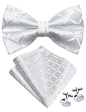 GUSLESON White Bow Tie Pocket Square Set for Wedding Pre-Tied general,