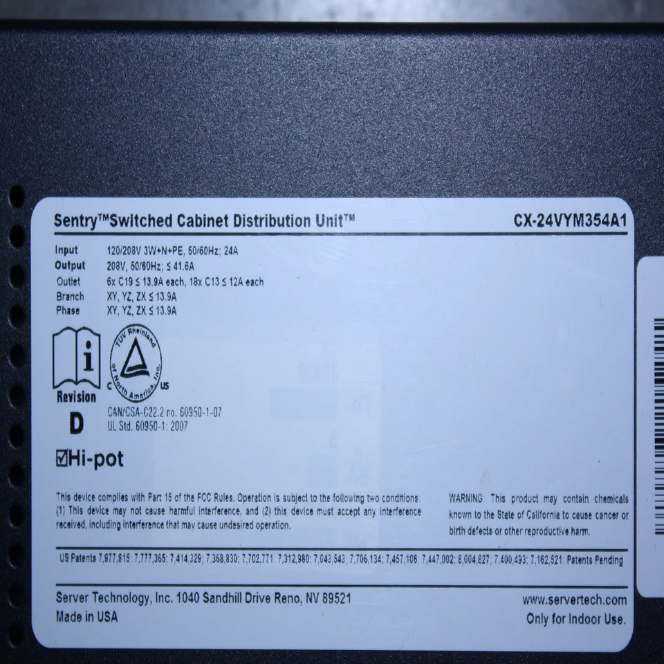 SERVER TECHNOLOGIES CX-24VYM354A1 SENTRY SWITCHED CABINET DSITRIBUTION UNIT - Image 4 of 4