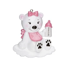 Baby Polar Bear Pink Personalized Christmas Tree Ornament