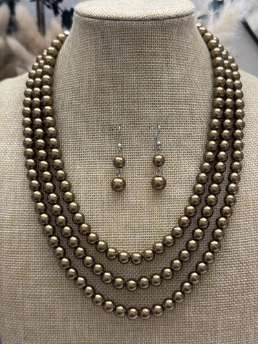 VETEMENTS Set 3 fili di finta perla colore bronzo con orecchini.